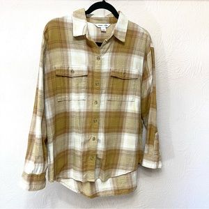 Old Navy Plaid Button Down Shirt - Brown and White